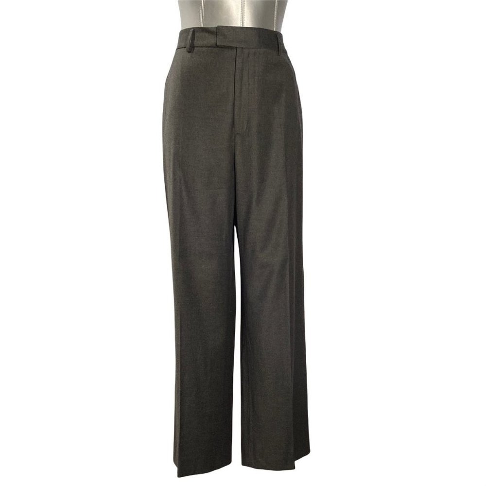 Ellen Tracy 12 Dress Pants Gray Wide Leg Zip Button Soft Wool Blend Hip‎ Pockets
